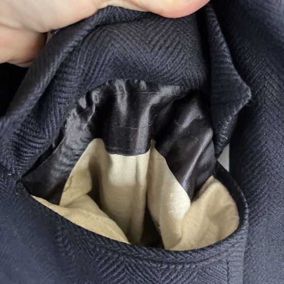 VTG Pierre Cardin Couture Mens Long Wool Top Dress Coat Overcoat Navy Blue - Picture 8 of 12